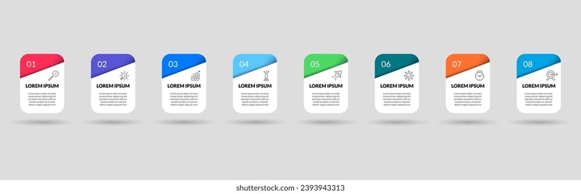 Vector Infografik Design Business Template mit Symbolen und 8 Optionen oder Schritten. quadratisches Design oder Diagramm