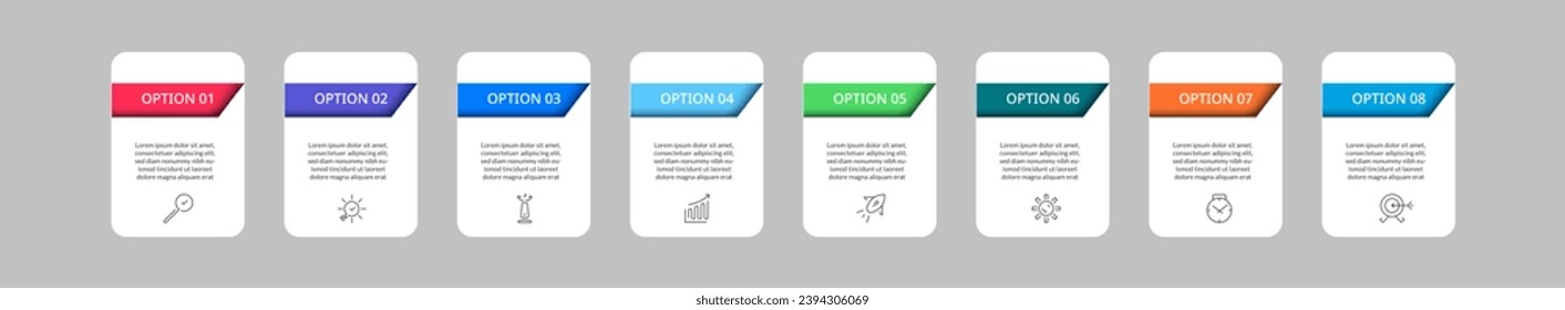 Vector Infografik Design Business Template mit Symbolen und 8 Optionen oder Schritten. quadratisches Design oder Diagramm