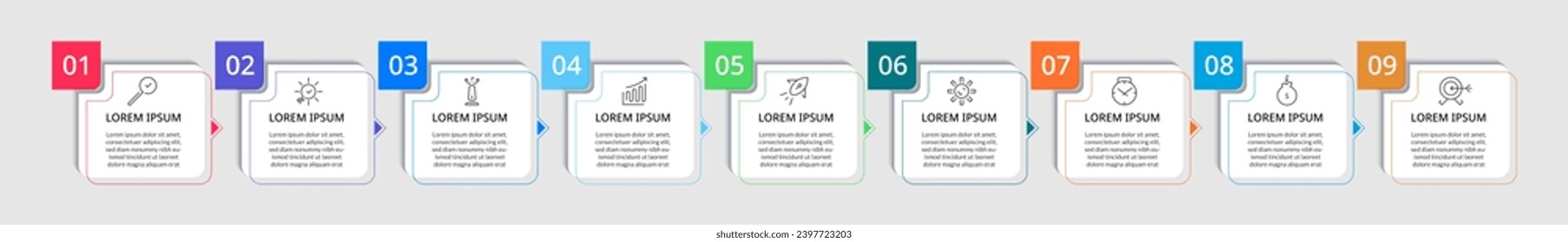 Vector Infographic design business template with icons and 9 options or steps. square design or diagram