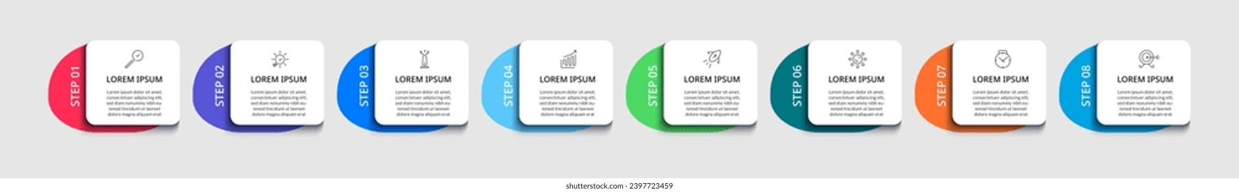 Vector Infografik Design Business Template mit Symbolen und 8 Optionen oder Schritten. quadratisches Design oder Diagramm