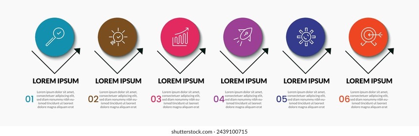 Vektor-Infografik-Design-Geschäftsvorlage mit Symbolen und 6 Optionen oder Schritten. Quadratisches Design oder Diagramm