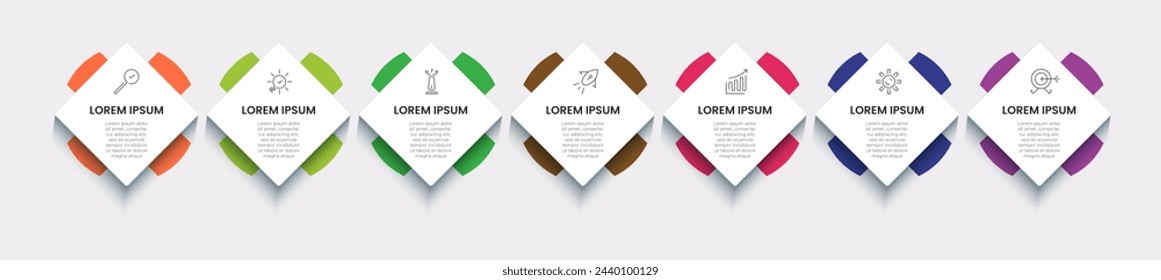 Vector Infographic design business template with icons and 7 options or steps. square design or diagram