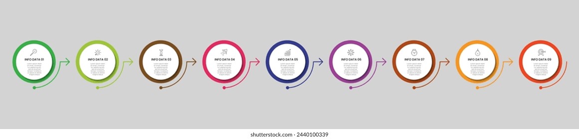 Vector Infographic design business template with icons and 9 options or steps. square design or diagram