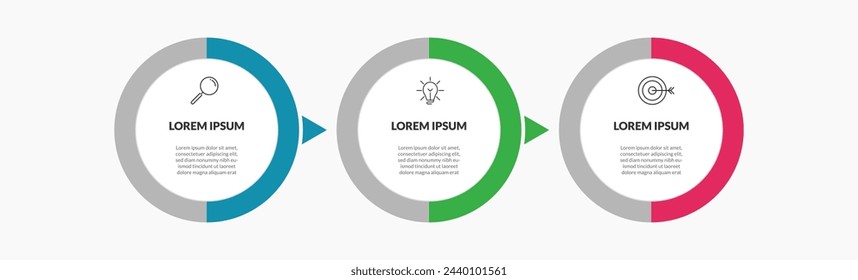Vektor-Infografik-Design-Geschäftsvorlage mit Symbolen und 3 Optionen oder Schritten. Quadratisches Design oder Diagramm