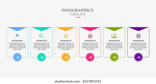 Vector Infographic design business template with icons and 6 options or steps. Can be used for process diagram, presentations, workflow layout, banner, flow chart, info graph
