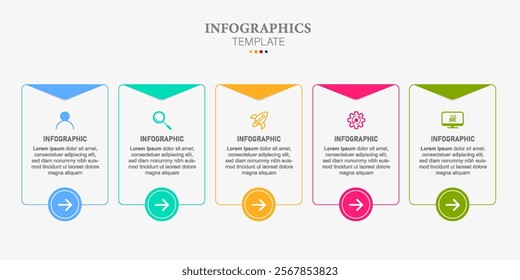 Vector Infographic design business template with icons and 5 options or steps. Can be used for process diagram, presentations, workflow layout, banner, flow chart, info graph
