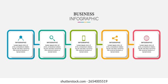 Vector Plantilla de negocios de diseño infográfico con iconos y 5 opciones o pasos. Puede ser utilizado para el diagrama de proceso, presentaciones, diseño de flujo de trabajo, Anuncio, diagrama de flujo, gráfico de información