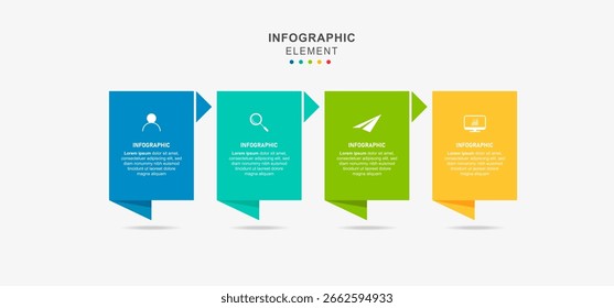 Modelo de negócios de design de Infográfico de Vetor com ícones e 4 opções ou etapas. Pode ser usado para diagrama de processo, apresentações, layout de fluxo de trabalho, banner, fluxograma, gráfico de informações 