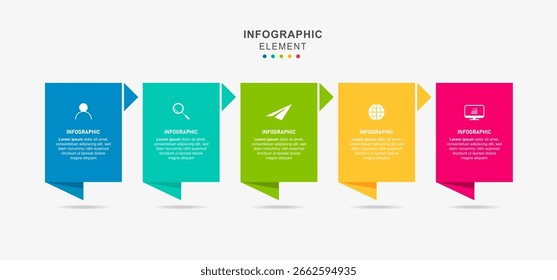 Vector Plantilla de negocios de diseño infográfico con iconos y 5 opciones o pasos. Puede ser utilizado para el diagrama de proceso, presentaciones, diseño de flujo de trabajo, Anuncio, diagrama de flujo, gráfico de información 