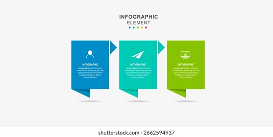 Modelo de negócios de design de Infográfico de Vetor com ícones e 3 opções ou etapas. Pode ser usado para diagrama de processo, apresentações, layout de fluxo de trabalho, banner, fluxograma, gráfico de informações 