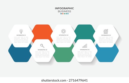 Modelo de negócios de design de Infográfico de Vetor com ícones e 5 opções ou etapas. Pode ser usado para diagrama de processo, apresentações, layout de fluxo de trabalho, banner, fluxograma, gráfico de informações