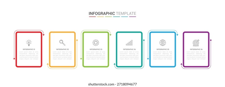 Modelo de negócios de design de Infográfico de Vetor com ícones e 6 opções ou etapas. Pode ser usado para diagrama de processo, apresentações, layout de fluxo de trabalho, banner, fluxograma, gráfico de informações