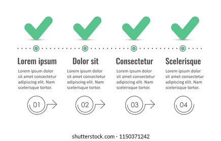 Vector Infographic design with check marks and 4 options or steps. Infographics for business concept. Can be used for presentations banner, workflow layout, process diagram, flow chart, info graph