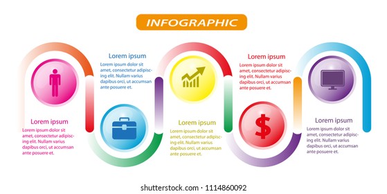 Vector Infographic design with Circle button. Infographics for business concept. Can be used for presentations banner, workflow layout, process diagram, flow chart.