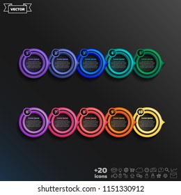 Vector infographic design with colorful circle on the black background. Business concept. 10 options, parts, steps. Can be used for graph, diagram, chart, workflow layout, number options, web
