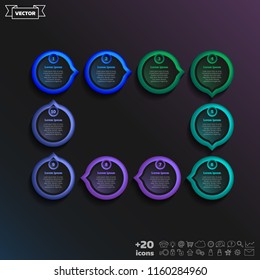 Vector infographic design with colorful circle on the black background. Business concept. 10 options, parts, steps. Can be used for graph, diagram, chart, workflow layout, number options, web