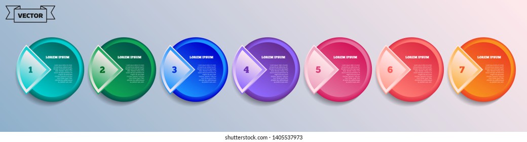 Vector infographic design with colorful circles. Business concept. 7 options, parts, steps. Can be used for graph, diagram, chart, workflow layout, number options, web