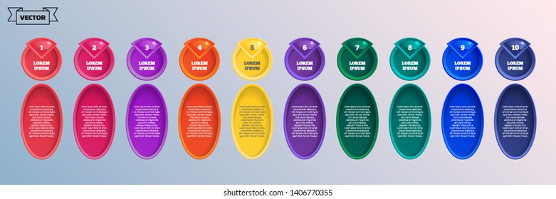 Vector infographic design with colorful circles. Business concept. 10 options, parts, steps. Can be used for graph, diagram, chart, workflow layout, number options, web