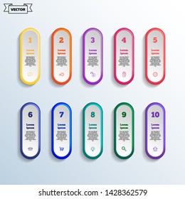 Vector infographic design with colorful circles. Business concept. 10 options, parts, steps. Can be used for graph, diagram, chart, workflow layout, number options, web