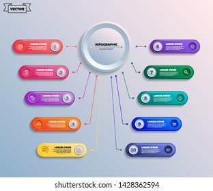 Vector infographic design with colorful circles. Business concept. 10 options, parts, steps. Can be used for graph, diagram, chart, workflow layout, number options, web