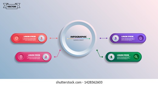 Vector infographic design with colorful circles. Business concept. 4 options, parts, steps. Can be used for graph, diagram, chart, workflow layout, number options, web