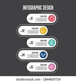 Diseño de infografía vectorial con el negocio de iconos de concepto 5 pasos para banner de presentación, diseño de flujo de trabajo, diagramas de procesos de gráficos de información.