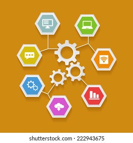 Vector infographic design with gears and business elements and icons