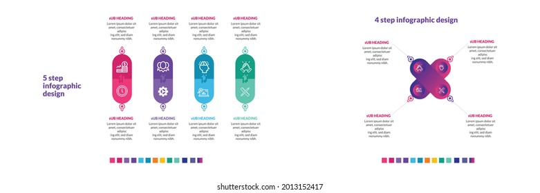 Diseño de vectores Infografía con iconos y 4 opciones o pasos. Infografía para el concepto de negocio. Se puede utilizar para presentaciones banner, diseño de flujo de trabajo, diagrama de procesos, diagrama de flujo, gráfico de información
