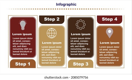 Diseño de vectores Infografía con iconos y 4 pasos u opciones. Infografía para el concepto de negocio. Se puede usar para banner de presentaciones, diseño de flujo de trabajo, diagrama de procesos, diagrama de flujo, gráfico de información.