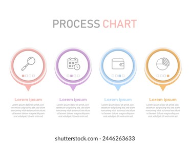 Diseño infográfico de Vector con íconos y 4 opciones o pasos de proceso. Presentación, diseño del flujo de trabajo, Anuncio, diagrama de flujo, gráfico de datos.