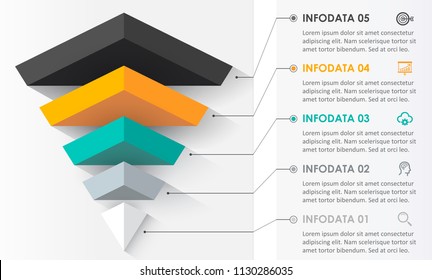 Diseño Infográfico Vector con iconos y 5 niveles de opciones o pasos. Infografía para el concepto de negocio. Se puede utilizar para presentaciones banner, diseño de flujo de trabajo, diagrama de procesos, diagrama de flujo, gráfico de información