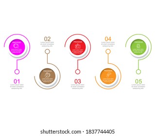 Vector Infografik Design mit Symbolen und 5 Optionen oder Schritten. Flussdiagramm des Geschäftskonzepts, Infografik.