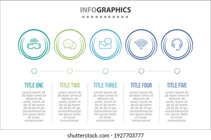 Vektorgrafik-Design mit Symbolen. 5 Optionen oder 5 Schritte. Prozessdiagramm, Flussdiagramm, Infografik, Infografiken für Geschäftskonzept, Präsentationsbanner, Workflow-Layout.
