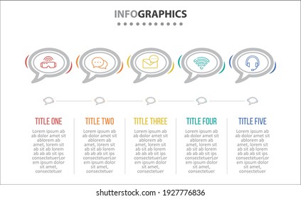 Vektorgrafik-Design mit Symbolen. 5 Optionen oder 5 Schritte. Prozessdiagramm, Flussdiagramm, Infografik, Infografiken für Geschäftskonzept, Präsentationsbanner, Workflow-Layout.