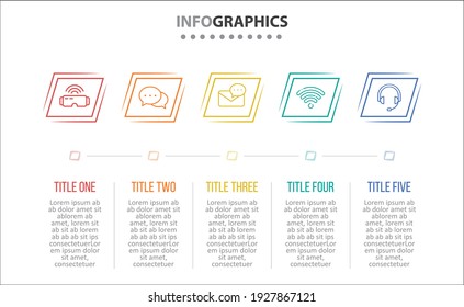 Vektorgrafik-Design mit Symbolen. 5 Optionen oder 5 Schritte. Prozessdiagramm, Flussdiagramm, Infografik, Infografiken für Geschäftskonzept, Präsentationsbanner, Workflow-Layout.