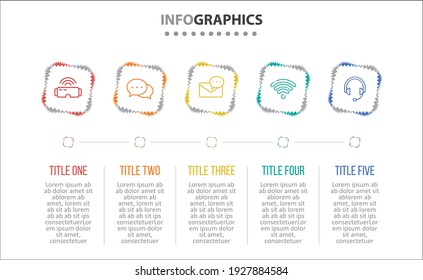 Diseño de vectores Infografía con iconos. 5 opciones o 5 pasos. diagrama de procesos, diagrama de flujo, gráfico de información, Infografías para el concepto de negocio, banner de presentaciones, diseño de flujo de trabajo.