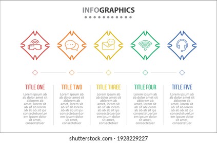 Vektorgrafik-Design mit Symbolen. 5 Optionen oder 5 Schritte. Prozessdiagramm, Flussdiagramm, Infografik, Infografiken für Geschäftskonzept, Präsentationsbanner, Workflow-Layout.