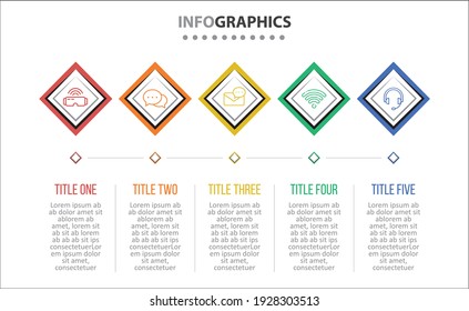 Vektorgrafik-Design mit Symbolen. 5 Optionen oder 5 Schritte. Prozessdiagramm, Flussdiagramm, Infografik, Infografiken für Geschäftskonzept, Präsentationsbanner, Workflow-Layout.