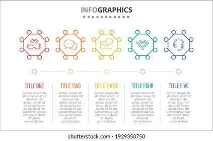 Vector Infographic Design With Icons. 5 Options Or 5 Steps. Process Diagram, Flow Chart, Info Graph, Infographics For Business Concept, Presentations Banner, Workflow Layout.