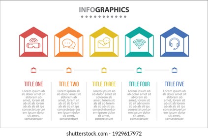 Diseño de vectores Infografía con iconos. 5 opciones o 5 pasos. diagrama de procesos, diagrama de flujo, gráfico de información, Infografías para el concepto de negocio, banner de presentaciones, diseño de flujo de trabajo.