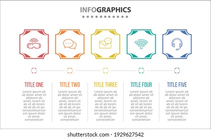 Diseño de vectores Infografía con iconos. 5 opciones o 5 pasos. diagrama de procesos, diagrama de flujo, gráfico de información, Infografías para el concepto de negocio, banner de presentaciones, diseño de flujo de trabajo.
