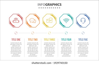 Diseño de vectores Infografía con iconos. 5 opciones o 5 pasos. diagrama de procesos, diagrama de flujo, gráfico de información, Infografías para el concepto de negocio, banner de presentaciones, diseño de flujo de trabajo.