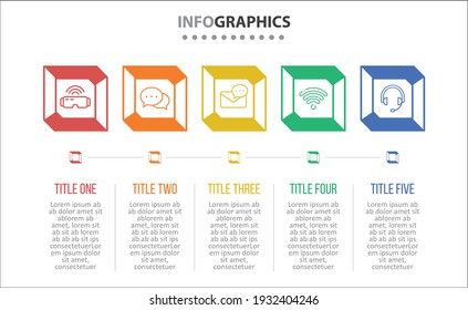 Diseño de vectores Infografía con iconos. 5 opciones o 5 pasos. diagrama de procesos, diagrama de flujo, gráfico de información, Infografías para el concepto de negocio, banner de presentaciones, diseño de flujo de trabajo.
