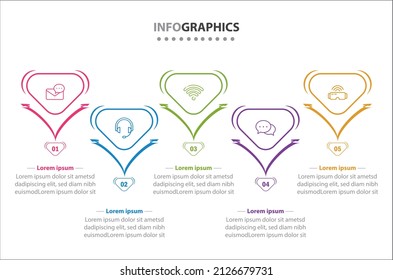 Vektorgrafik-Design mit Symbolen. 5 Optionen oder 5 Schritte. Prozessdiagramm, Flussdiagramm, Infografik, Infografiken für Geschäftskonzept, Präsentationsbanner, Workflow-Layout.