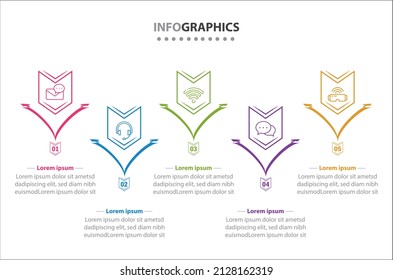 Diseño de vectores Infografía con iconos. 5 opciones o 5 pasos. diagrama de procesos, diagrama de flujo, gráfico de información, Infografías para el concepto de negocio, banner de presentaciones, diseño de flujo de trabajo.