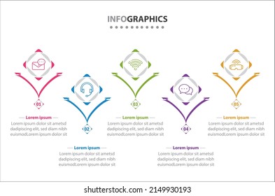 Vector Infographic design with icons. 5 options or 5 steps. process diagram, flow chart, info graph, Infographics for business concept, presentations banner, workflow layout.