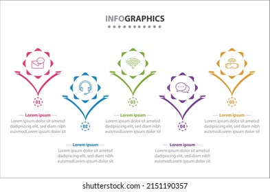 Diseño de vectores Infografía con iconos. 5 opciones o 5 pasos. diagrama de procesos, diagrama de flujo, gráfico de información, Infografías para el concepto de negocio, banner de presentaciones, diseño de flujo de trabajo.