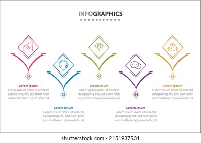 Vektorgrafik-Design mit Symbolen. 5 Optionen oder 5 Schritte. Prozessdiagramm, Flussdiagramm, Infografik, Infografiken für Geschäftskonzept, Präsentationsbanner, Workflow-Layout.
