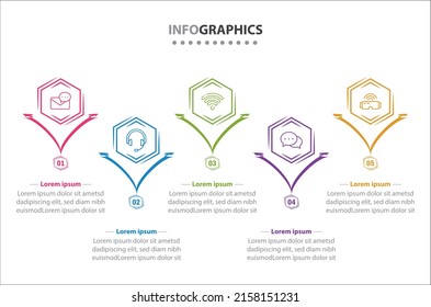 Vector Infographic design with icons. 5 options or 5 steps. process diagram, flow chart, info graph, Infographics for business concept, presentations banner, workflow layout.