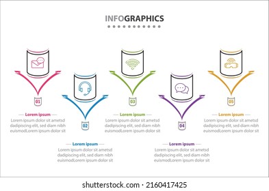Diseño de vectores Infografía con iconos. 5 opciones o 5 pasos. diagrama de procesos, diagrama de flujo, gráfico de información, Infografías para el concepto de negocio, banner de presentaciones, diseño de flujo de trabajo.